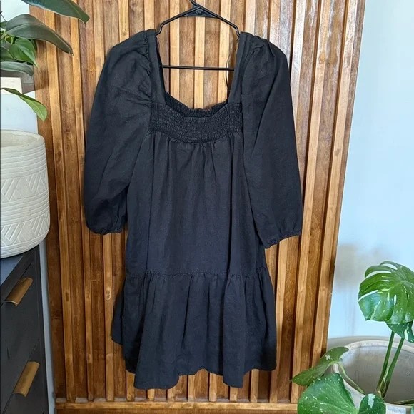 DISSH 100% Linen Smocked Square Neck Knee length Dress. Size 16 - Picture 3 of 10